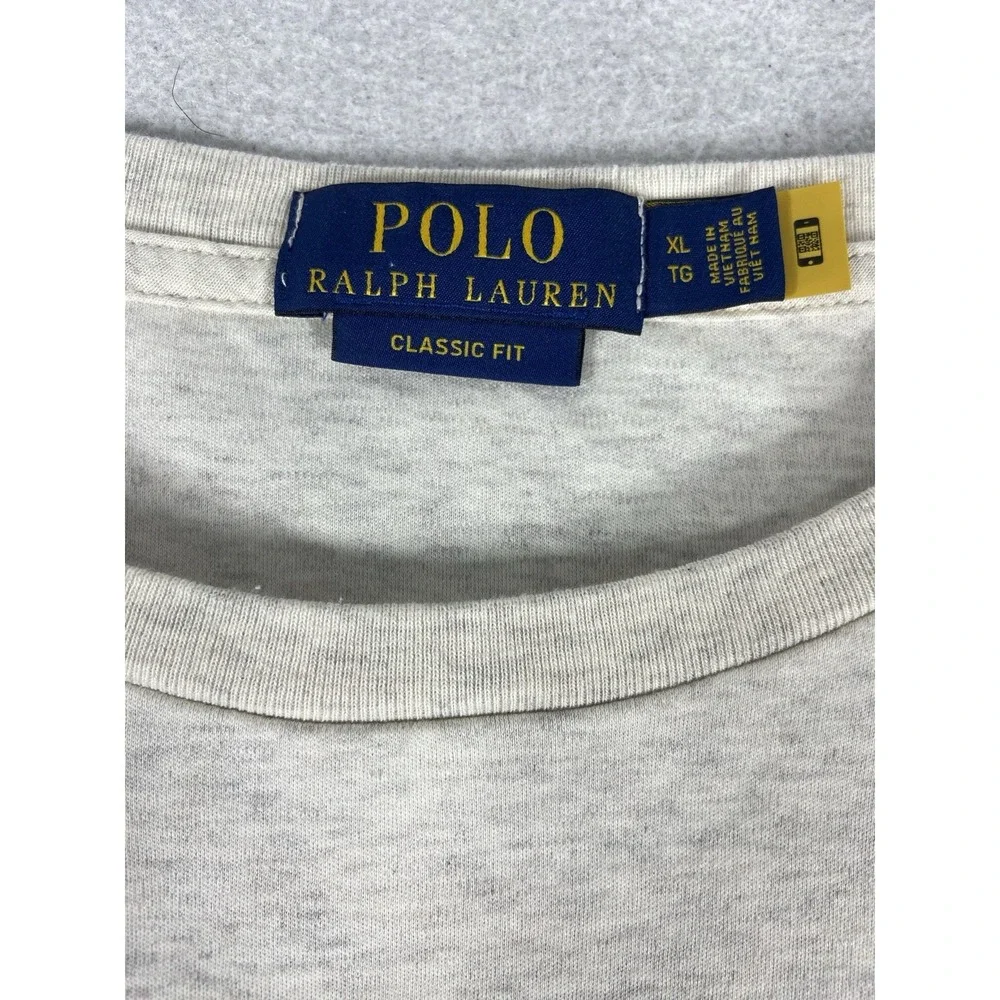 Polo Ralph Lauren Shirt Men's XL Beige T-Shirt Long Sleeves Cotton Crew Neck